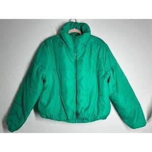 Wild Fable Puffer Jacket Size XL Green Short Zip Front High Neck Collar Pockets